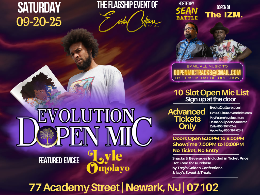 Evolution Dopen Mic 9/20 Feat. Lyle Omolayo—$20 Tickets + 2-for-1 special automatic at checkout(must put two tickets in cart)